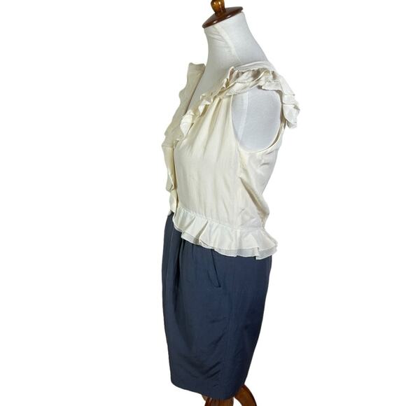 Rebecca Taylor Silk and Linen Cream and Slate Blue Fitted Dress Size 6 - Picture 6 of 9
